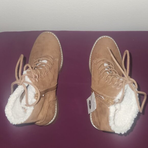 Universal Thread Tessie Sherpa Hiking Boots Faux Suede Leather Cognac Size 7 - Picture 7 of 8